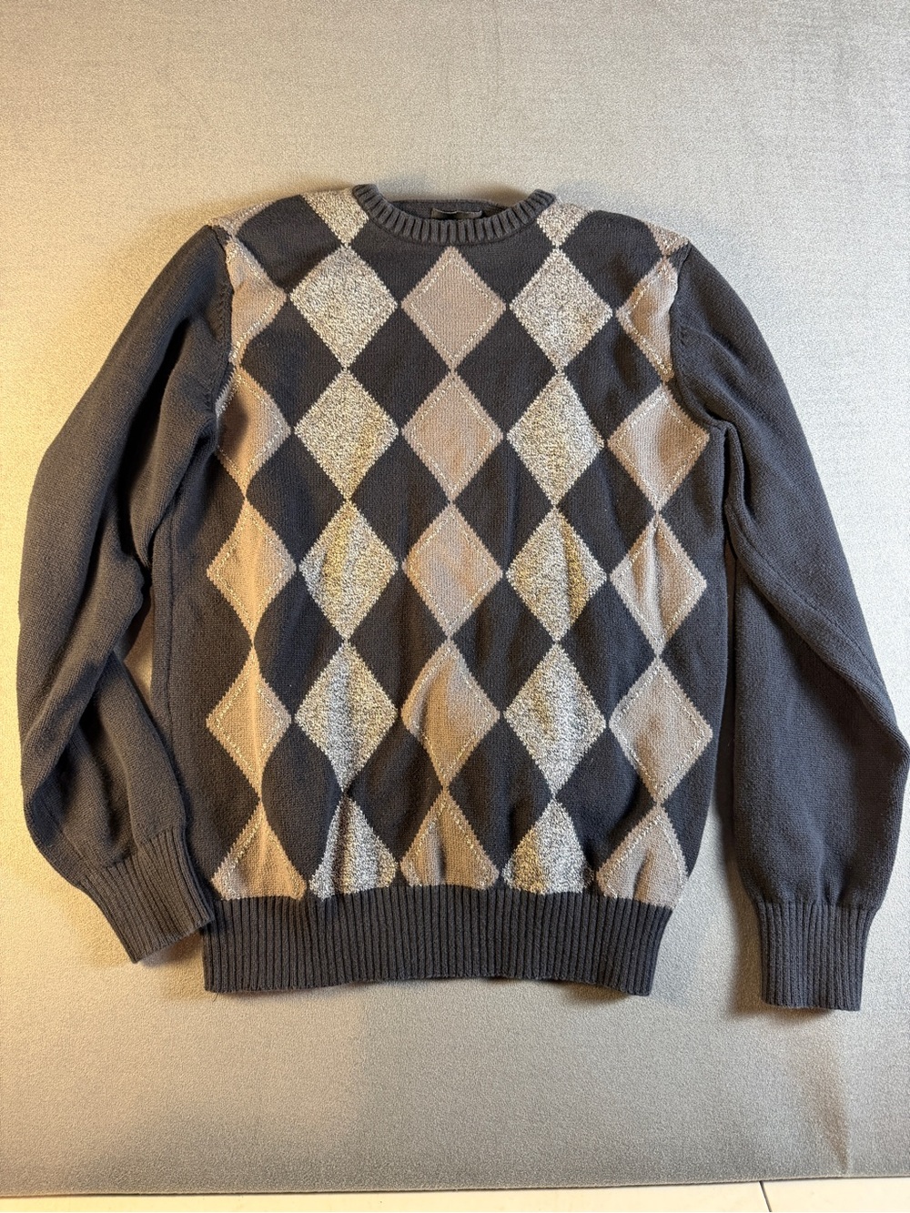 Geoffrey Beene Argyle Crewneck Sweater - Brown & Cream